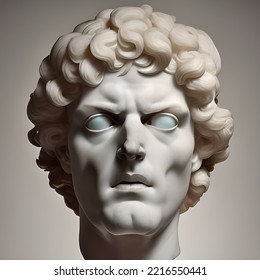 3D Illustration Featuring A White Marble Statue Bust Of An Ancient Greek Or Roman Man With Chiseled Features.