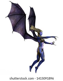 3d Illustration Female Devil Wings Blue Stock Illustration 1415091896 ...