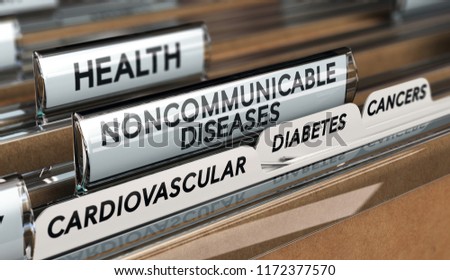 3D illustration of a file with non-communicable dideases list such as cadiovascular disease, diabete and cancer. Stock photo © 