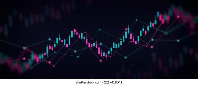 3D Illustration Of Financial Chart With Line Graph In Stock Market On Neon Color Background