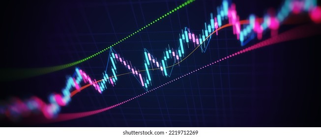 3D Illustration Of Financial Chart With Line Graph In Stock Market On Neon Color Background