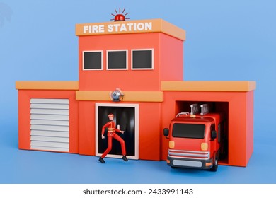 3D Illustration of Fire workers on fire emergency alert.Fire Department building 3d Illustration - Powered by Shutterstock