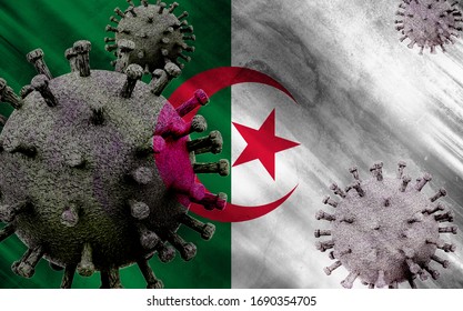 3D Illustration, Flag Of Algeria With Coronavirus COVID 19