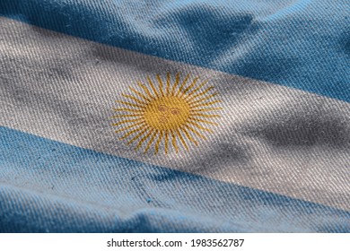 3d Illustration Flag Of Argentina. Close Up Waving Flag Of Argentina. Flag Symbols Of Argentina.