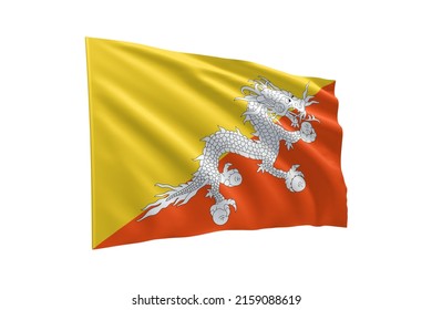 3d illustration flag of Bhutan. Bhutan flag isolated on white background with clipping path. flag frame with empty space for your text.