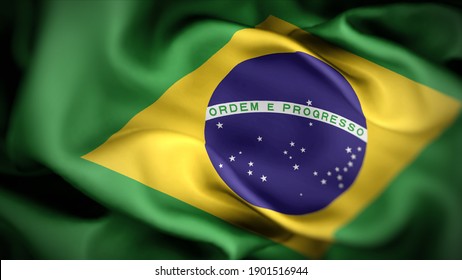 ブラジルの3dイラスト国旗 なびくブラジル国旗の接写 ブラジルの国旗のシンボル のイラスト素材