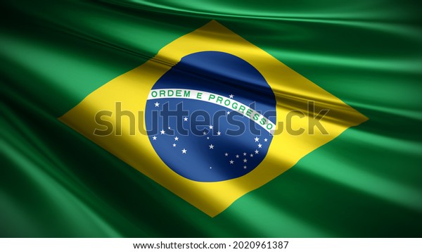 3d illustration flag of Brazil. close\
up waving flag of Brazil. flag symbol of\
Brazil.