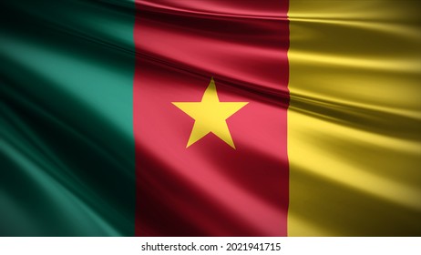 3d illustration flag of Cameroon. close up waving flag of Cameroon. flag symbol of Cameroon.
