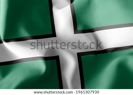 3D illustration flag of Devon is a county of England. Waving on the wind flag textile background
