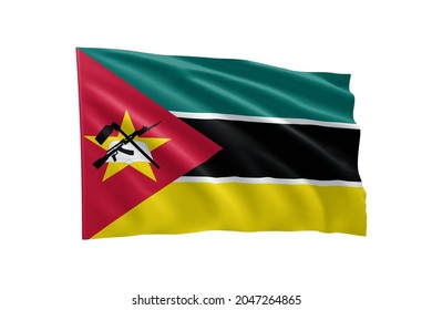 3d illustration flag of Mozambique. Mozambique flag isolated on white background.