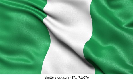 3D illustration of the flag of Nigeria waving in the wind.