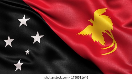 3D illustration of the flag of Papua New Guinea waving in the wind.