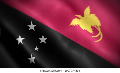 3d illustration flag of Papua New Guinea. close up waving flag of Papua New Guinea. flag symbols of Papua New Guinea.