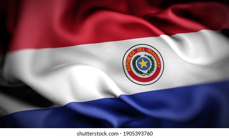 3d illustration flag of Paraguay. close up waving flag of Paraguay. flag symbols of Paraguay.