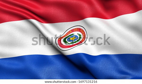3D illustration of the flag of Paraguay waving in\
the wind.