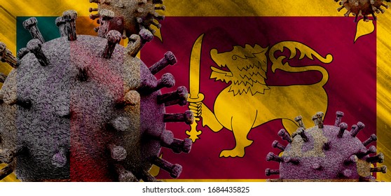 3D Illustration Of The Flag Of Sri Lanka With Coronavirus COVID 19