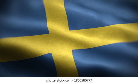 3d illustration flag of Sweden. close up waving flag of Sweden. flag symbols of Sweden.