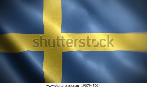 3d illustration flag of Sweden. close\
up waving flag of Sweden. flag symbols of\
Sweden.