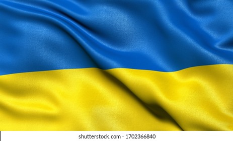 3D illustration of the flag of Ukraine waving in the wind.