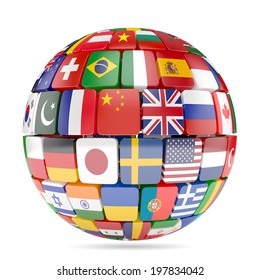 3d illustration of flags collection sphere