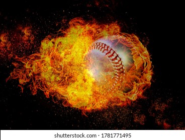 3D Illustration Of A Flame Baseball Ball Floating In The Air