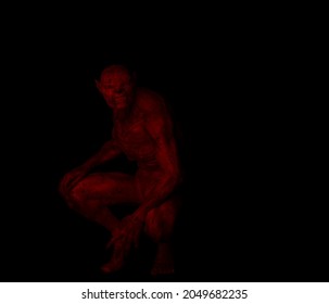 3d Illustration Of A Flesh Eating Ghoul Creature Kneeling