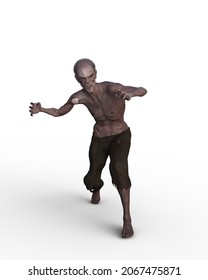 3D Illustration Of A Flesh Eating Zombie Man Isolated On A White Background.