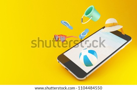 Image, Stock Photo 3d smartphone. Tropical summer vacation