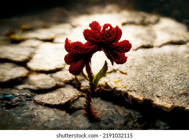 3D Illustration Of A Flower Growing Through Concrete Cracks