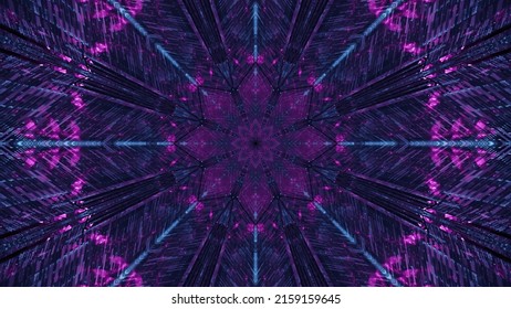 A 3D Illustration Of A Flower Shaped Geometric Mandala Pattern Outlined In Purple