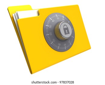 3d illustration of folder with combination lock, isolated over white background