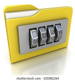 3d illustration of folder icon with security lock dial
