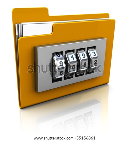 3d illustration of folder icon with security lock dial