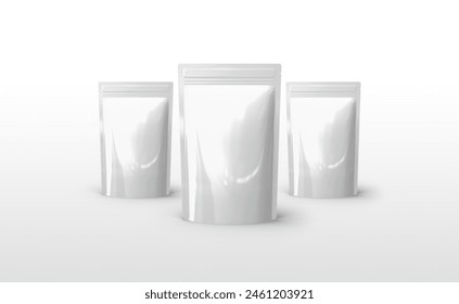 3D Illustration of food pouch packaging mockup with white background. Mockup Blank for Pouch Sachet Bag Packaging. Template mockup for your design.