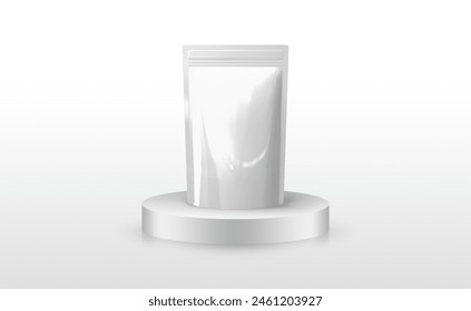 3D Illustration of food pouch packaging mockup with white background. Mockup Blank for Pouch Sachet Bag Packaging. Template mockup for your design.