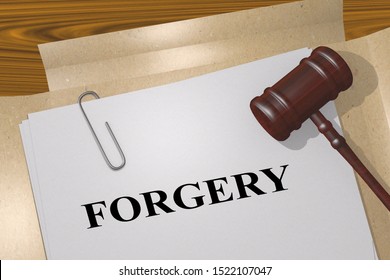 3D Illustration Of FORGERY Title On Legal Document