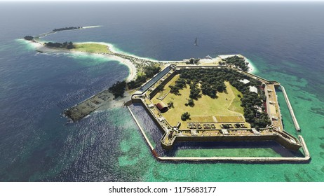 3d Illustration Of Fort Jefferson Located West Of Key West Florida.