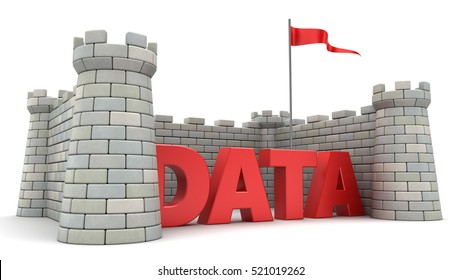 3d Illustration Of Fortress Around Data Sign, Information Safety Concept