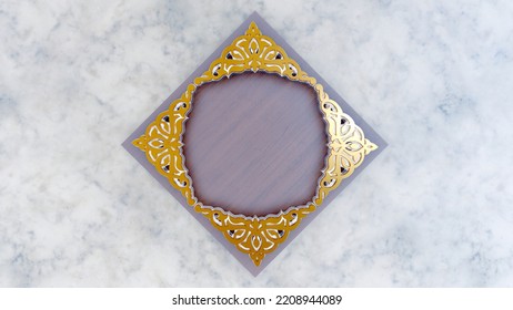 3d Illustration Frame Islamic Ornament Gold Texture With Base Wood For Logo Company  Wall Decoration.