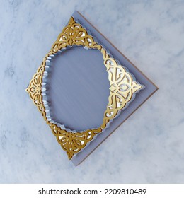 3d Illustration Frame Islamic Ornament Gold Texture With Base Wood For Logo Company  Wall Decoration.