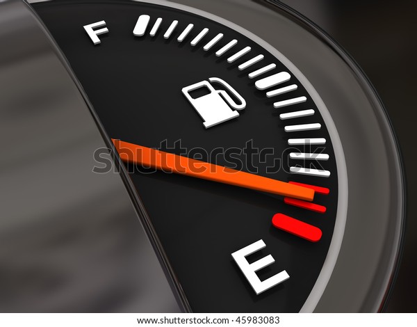3d\
illustration of fuel gauge with low fuel\
alert