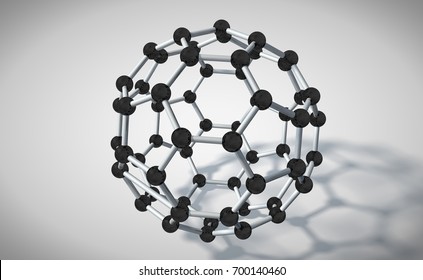 3D illustration of Fullerene or Buckminsterfullerene Molecule. 