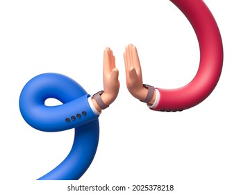 3d illustration. Funny cartoon characters spiral hand clap their. Business clip art isolated on white background. Cartoon character hands prayer gesture. Agreement concept
