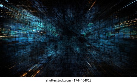 3D Illustration Of Futuristic Abstract Digital Virtual Reality Matrix Particles Grid Cyber Space Sci-fi And Fantasy Symmetry Environment Technology Flyer Background 