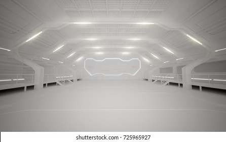 3d Illustration Of Futuristic Design Spaceship Interior. Render
