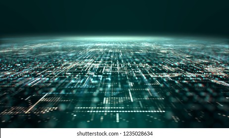 3D Illustration, Futuristic Digital Matrix Particles Grid Virtual Reality Abstract Cyber Space Environment Background