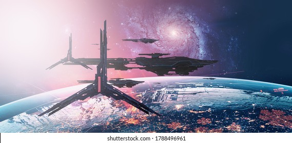 3D Illustration. Futuristic Science Fiction Scenery. Spacecraft Concept Art. Space Art.