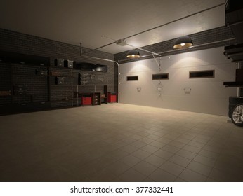 3D Illustration Of Garage Interior
