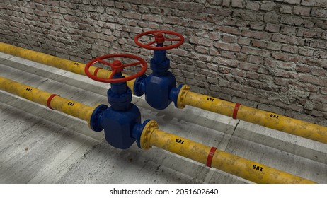 	
3D illustration - Gas pipeline pipes in an industrial room	
