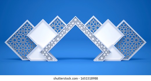 3d illustration gate entrance islamic ornament style with blank space logo company for event exhibition. High resolution image isolated.